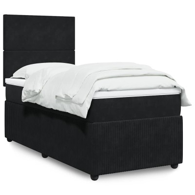 Cama box spring con colchón cuero sintético negro 90x190 cm