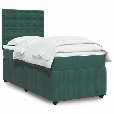 Cama box spring con colchón terciopelo verde oscuro 90x200 cm