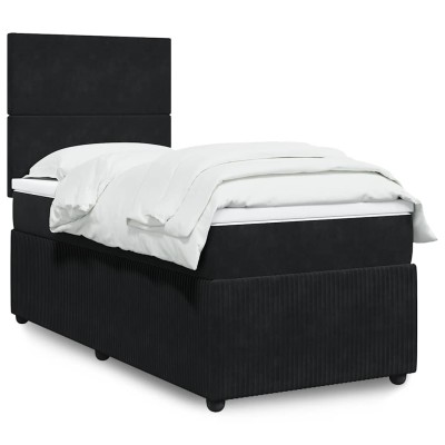 Cama box spring con colchón terciopelo negro 100x200 cm