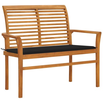 Banco de jardín madera maciza de teca con cojín negro 112 cm
