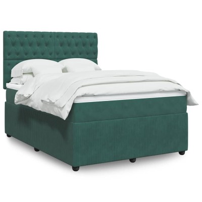Cama box spring con colchón terciopelo verde oscuro 140x190 cm