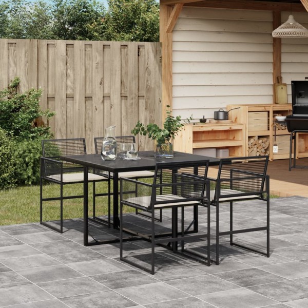 Set de muebles jardín 5 pzas con cojines ratán sintético negro
