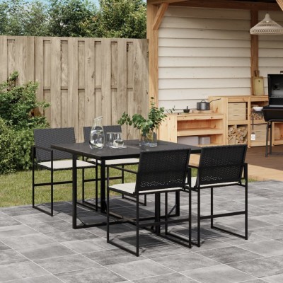 Set de muebles jardín 5 pzas con cojines ratán sintético negro