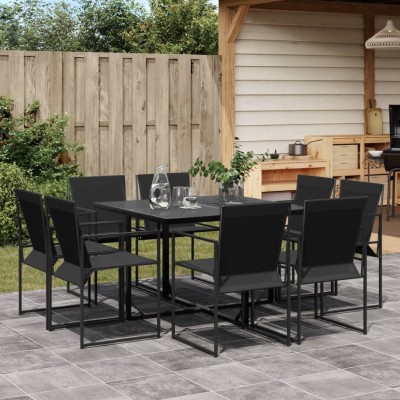 Juego de comedor para jardín 9 piezas textilene negro