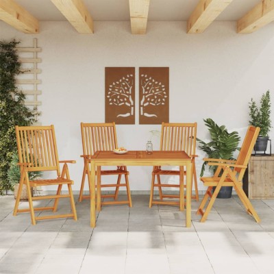 Juego de comedor de jardín 5 piezas madera maciza de acacia