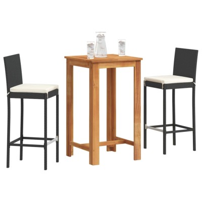 Mesa y taburetes de jardín 3 pzas madera acacia ratán PE negro