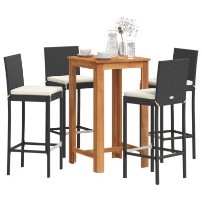Mesa y taburetes de jardín 5 pzas madera acacia ratán PE negro