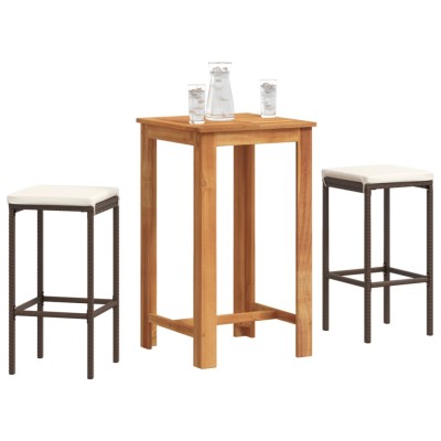 Mesa y taburetes de jardín 3 pzas madera acacia ratán PE marrón