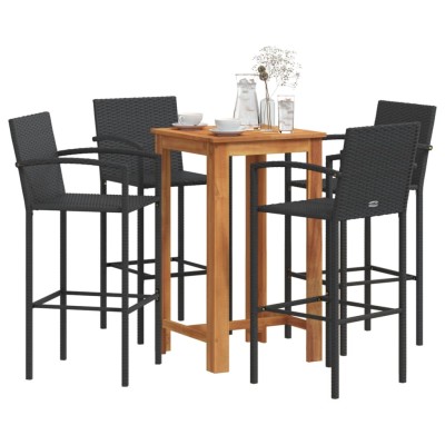 Mesa y taburetes de jardín 5 pzas madera acacia ratán PE negro