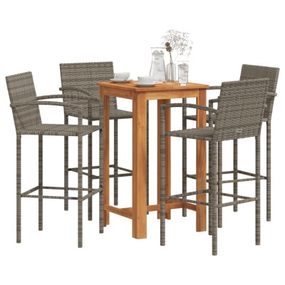 Mesa y taburetes de jardín 5 pzas madera acacia ratán PE gris