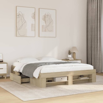 Estructura de cama madera de ingeniería roble Sonoma 160x200 cm