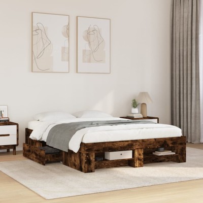 Estructura de cama sin colchón madera roble ahumado 120x200 cm