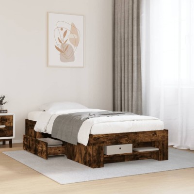 Estructura de cama sin colchón madera roble ahumado 90x200 cm