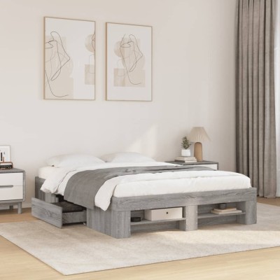 Estructura de cama madera de ingeniería gris Sonoma 140x190 cm