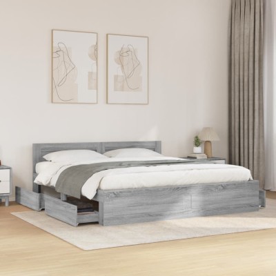 Cama con cabecero madera de ingeniería gris Sonoma 180x200 cm