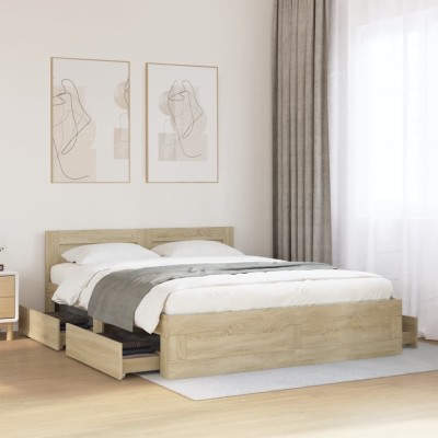 Cama con cabecero madera de ingeniería roble Sonoma 160x200 cm