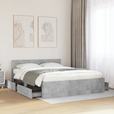 Cama con cabecero madera de ingeniería gris hormigón 160x200 cm