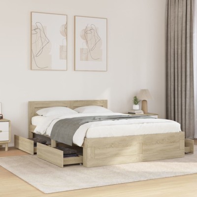 Cama con cabecero madera de ingeniería roble Sonoma 140x200 cm