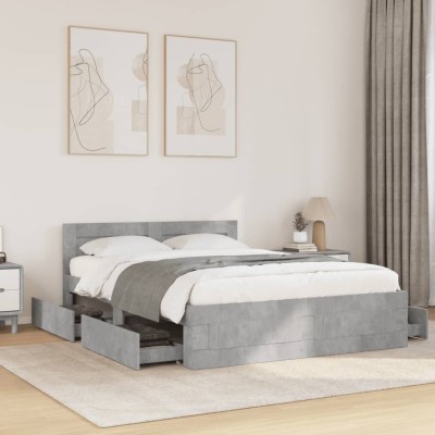 Cama con cabecero madera de ingeniería gris hormigón 120x200 cm