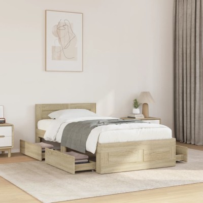 Cama con cabecero madera de ingeniería roble Sonoma 100x200 cm