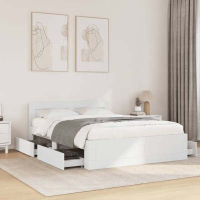Estructura de cama con cabecero sin colchón blanco 140x190 cm