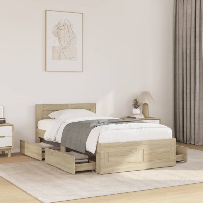 Cama con cabecero madera de ingeniería roble Sonoma 75x190 cm