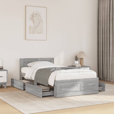Cama con cabecero madera de ingeniería gris hormigón 75x190 cm