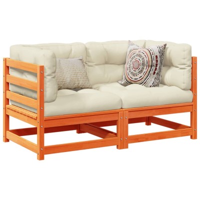 Set de sofás jardín 2 pzas con cojines madera pino marrón cera