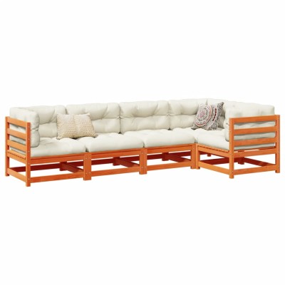 Set de sofás jardín 5 pzas con cojines madera pino marrón cera
