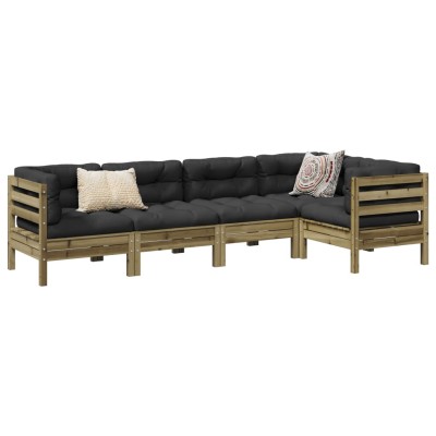 Set de sofás jardín 5 pzas con cojines madera pino impregnada