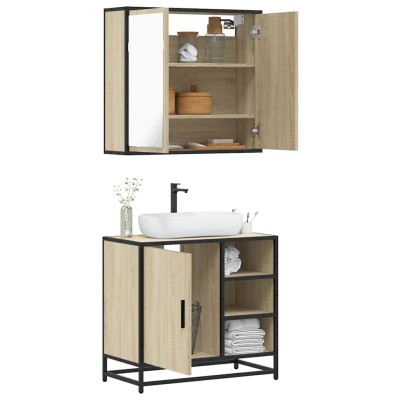 Set de muebles de baño 2 pzas madera contrachapada roble Sonoma