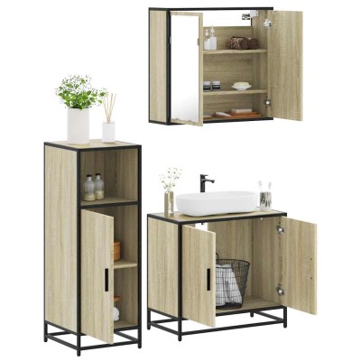 Set de muebles de baño 3 pzas madera contrachapada roble Sonoma