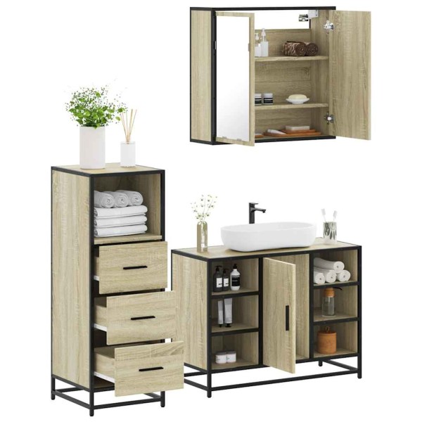 Set de muebles de baño 3 pzas madera contrachapada roble Sonoma