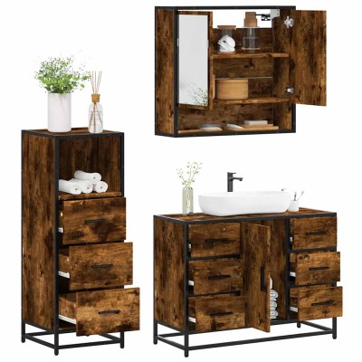 Set de muebles baño 3 pzas madera contrachapada roble ahumado
