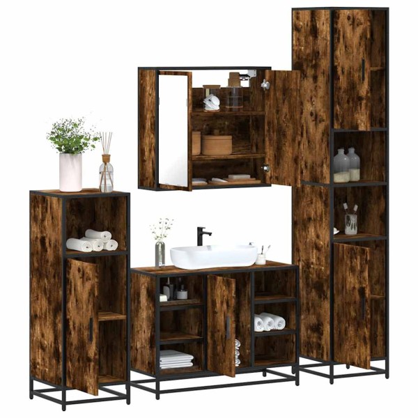 Set de muebles baño 4 pzas madera contrachapada roble ahumado