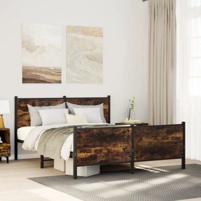 Estructura de cama sin colchón metal roble ahumado 140x190 cm