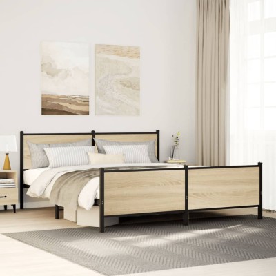 Estructura de cama sin colchón metal roble Sonoma 180x200 cm