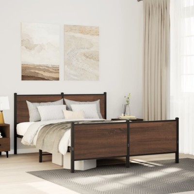 Estructura de cama sin colchón metal marrón roble 150x200 cm