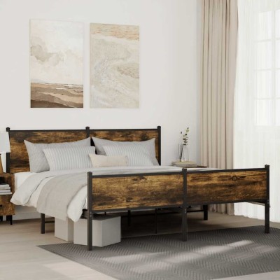 Estructura de cama sin colchón metal roble ahumado 160x200 cm