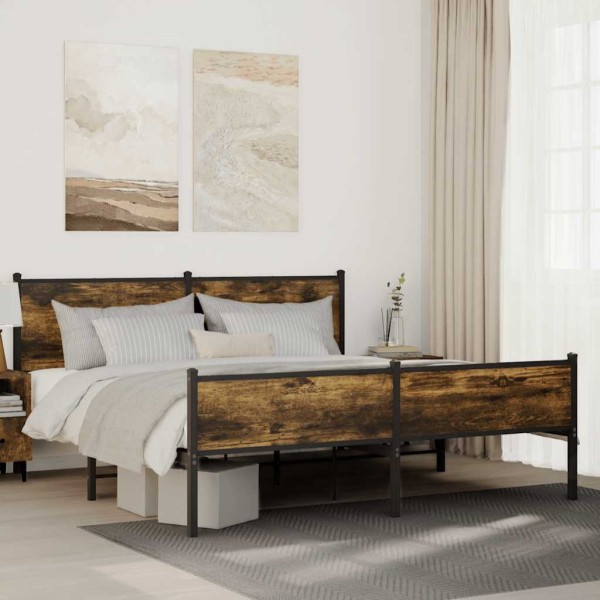 Estructura de cama sin colchón metal roble ahumado 160x200 cm