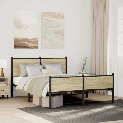 Estructura de cama sin colchón metal roble Sonoma 150x200 cm
