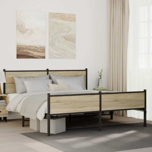 Estructura de cama sin colchón metal roble Sonoma 160x200 cm