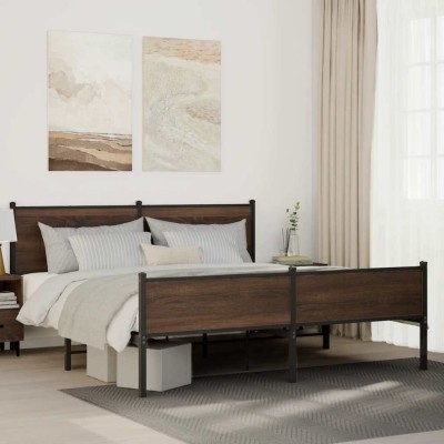 Estructura de cama sin colchón metal roble marrón 180x200 cm