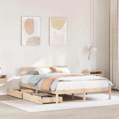 Estructura de cama sin colchón madera maciza de pino 140x190 cm