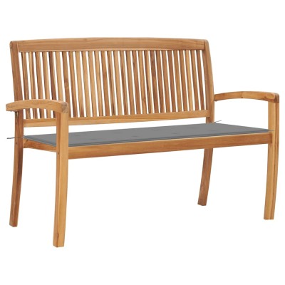 Banco de jardín apilable con cojín madera maciza teca 128,5 cm