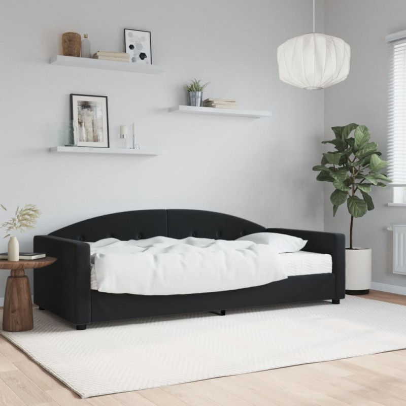 Sofá cama con colchón terciopelo negro 90x200 cm