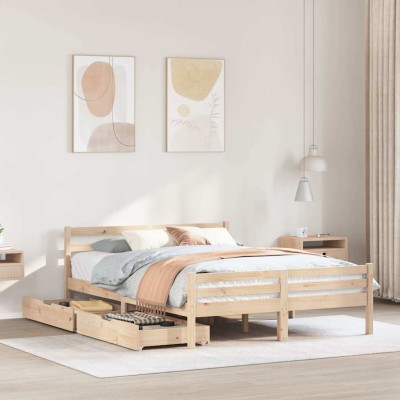 Estructura de cama sin colchón madera maciza de pino 140x190 cm