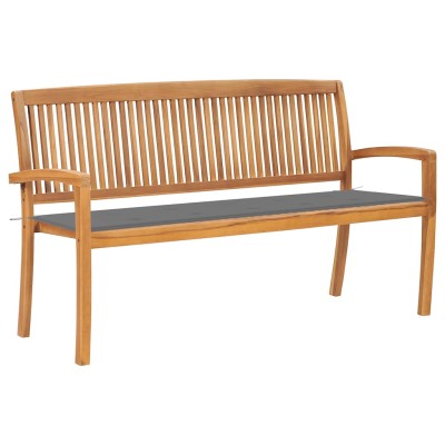 Banco de jardín apilable con cojín madera maciza teca 159 cm