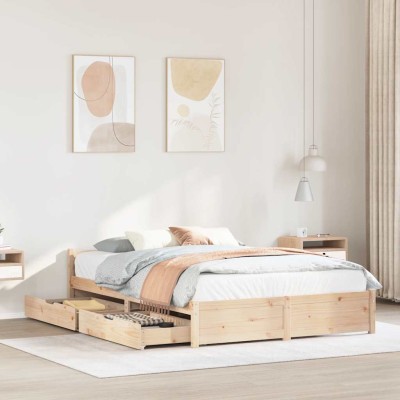 Estructura de cama sin colchón madera maciza de pino 140x190 cm