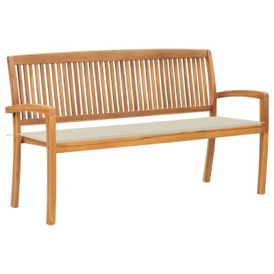 Banco de jardín apilable con cojín madera maciza teca 159 cm